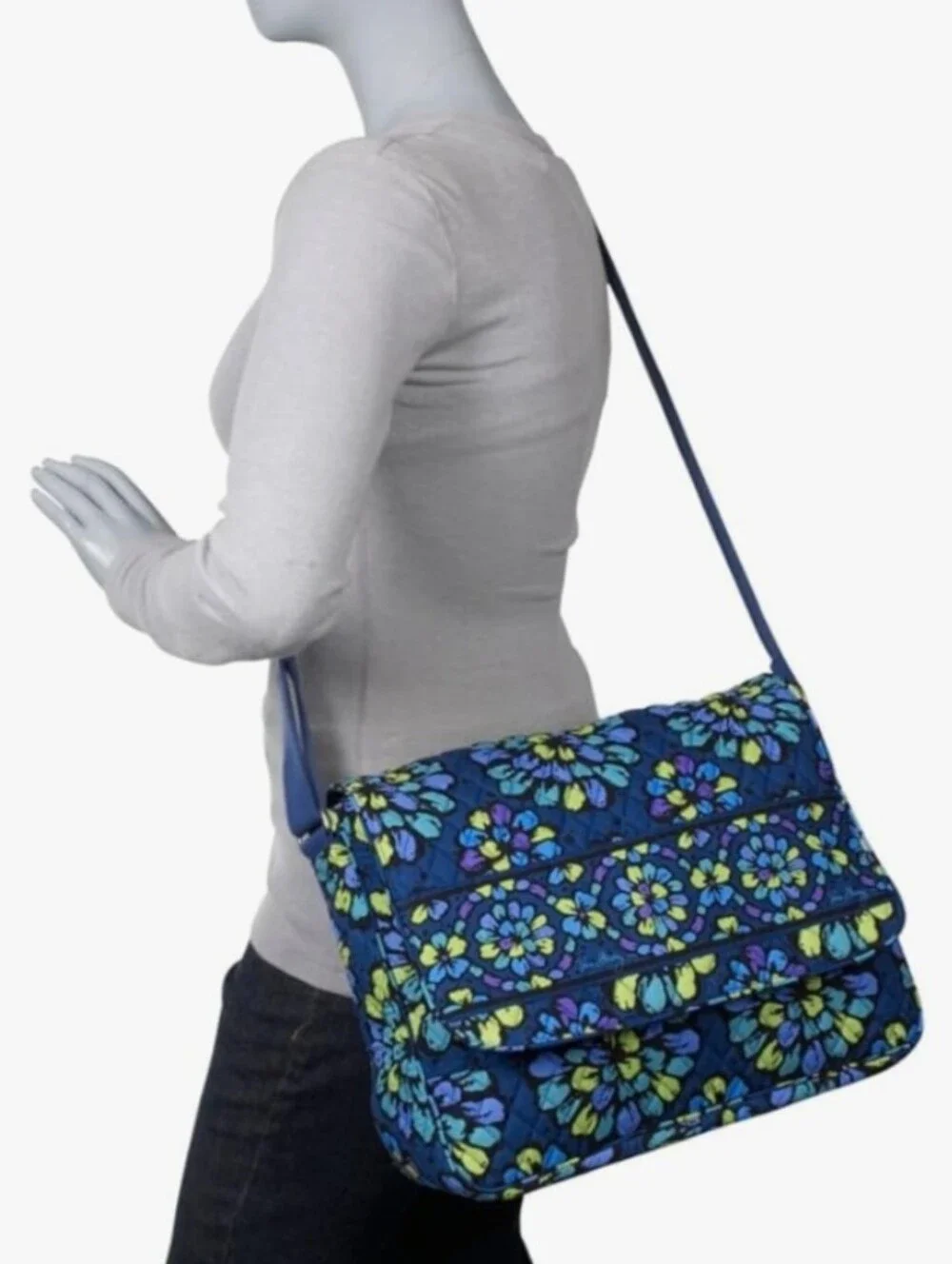 Vera Bradley INDIGO POP Laptop Messenger Book Bag Purse Crossbody Tote Satchel